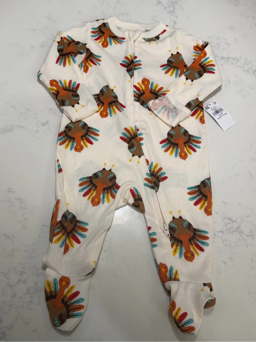 Old Navy Cream Footed One-Piece with Colorful Turkey Motif bundle of two pieces.